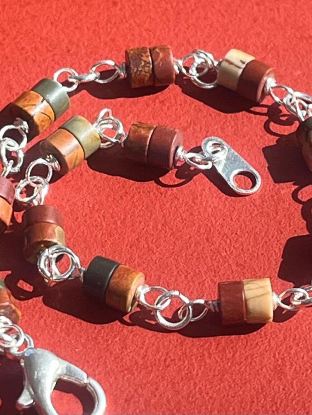 Rustic Red Creek Jasper Heishi Bracelet | Gemstone Chain Stacking Bracelet